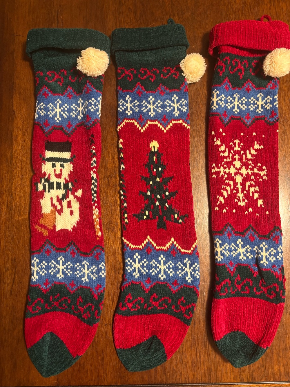 Vintage Festive Red Holiday Chenille Knit Stocking with Pom-Pom - Pack of 3